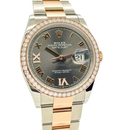 Rolex Datejust 36 Factory Diamond Bezel Rhodium Diamond Dial Two-tone Rose Gold 126281rbr Unworn