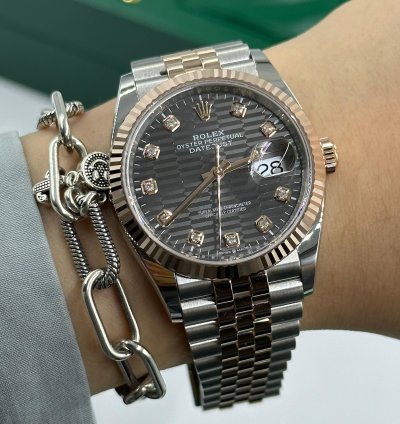 Rolex Datejust 36 Grey Motif Wave Fluted Jubilee Diamonds