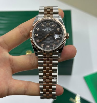 Rolex Datejust 36 Grey Motif Wave Fluted Jubilee Diamonds