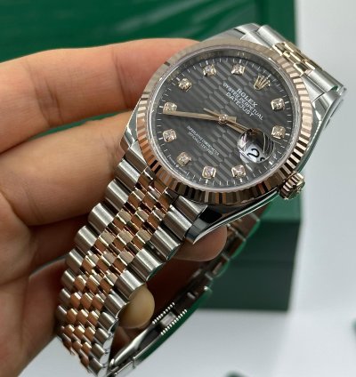 Rolex Datejust 36 Grey Motif Wave Fluted Jubilee Diamonds