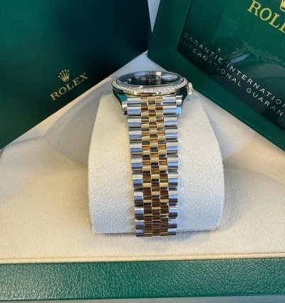Rolex Datejust 36 New 2023 Black Diamond Dial Diamond Bezel Two Tone Yellow Gold Jubilee