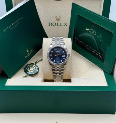 Rolex Datejust 36 New 2023 Blue Celebration Motif Diamond Dial Diamond Bezel Stainless Jubilee