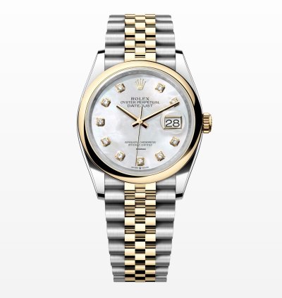 Rolex Datejust 36 New 2024 Mother Of Pearl Diamond Dial Two Tone Gold Smooth Jubilee Bracelet