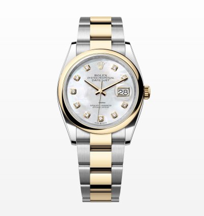 Rolex Datejust 36 New 2024 Mother Of Pearl Diamond Dial Two Tone Gold Smooth Oyster Bracelet