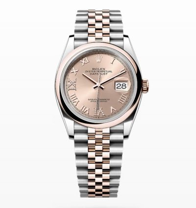 Rolex Datejust 36 New 2024 Sundust Pink Pave 6 9 Diamond Dial Two Tone Rose Gold Jubilee Smooth