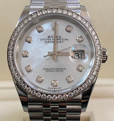 Rolex Datejust 36 New 2024 Unworn Datejust 36 Steel Jubilee Mother Of Pearl Dial Diamond-set Bezel 126284rbr