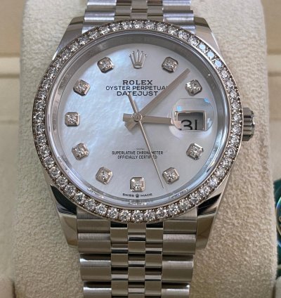 Rolex Datejust 36 New 2024 Unworn Datejust 36 Steel Jubilee Mother Of Pearl Dial Diamond-set Bezel 126284rbr