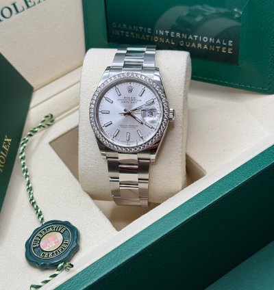 Rolex Datejust 36 New 2025 Silver Index Dial Stainless Steel Diamond Bezel Oyster Bracelet