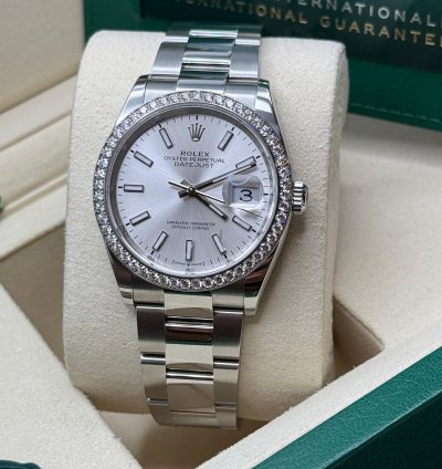 Rolex Datejust 36 New 2025 Silver Index Dial Stainless Steel Diamond Bezel Oyster Bracelet