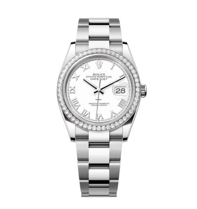 Rolex Datejust 36 New 2025 White Roman Dial Stainless Steel Diamond Bezel Oyster Bracelet