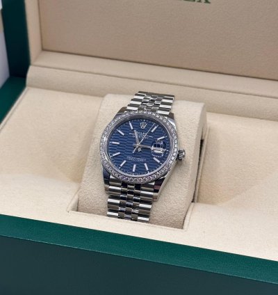 Rolex Datejust 36 Ref 126284rb Blue Motif Dial With Factory Diamond Bezel - New Unworn Full Set