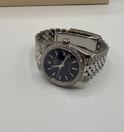 Rolex Datejust 36 Ref 126284rb Blue Motif Dial With Factory Diamond Bezel - New Unworn Full Set
