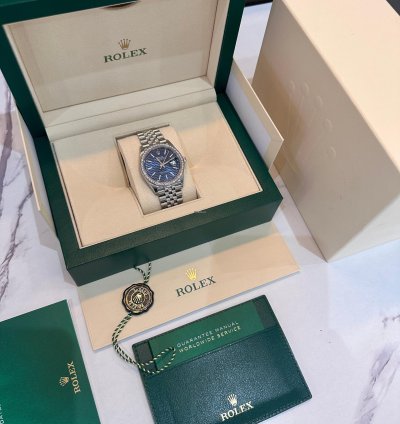 Rolex Datejust 36 Ref 126284rb Blue Motif Dial With Factory Diamond Bezel - New Unworn Full Set