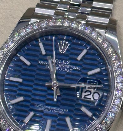 Rolex Datejust 36 Ref 126284rb Blue Motif Dial With Factory Diamond Bezel - New Unworn Full Set