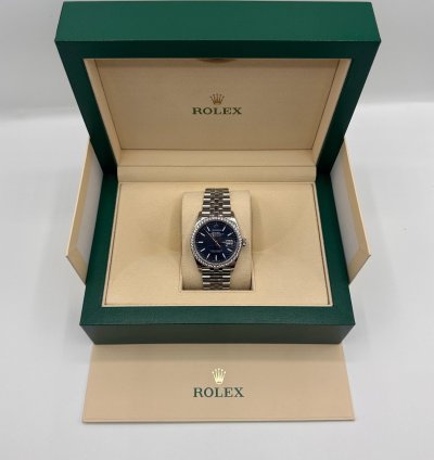 Rolex Datejust 36 Ref 126284rb Blue Motif Dial With Factory Diamond Bezel - New Unworn Full Set
