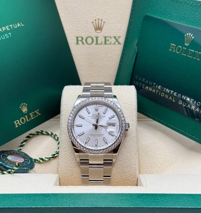 Rolex Datejust 36 Silver Index Dial Stainless Steel Diamond Bezel Oyster Bracelet