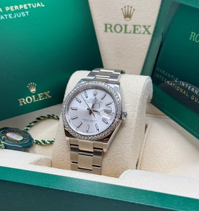 Rolex Datejust 36 Silver Index Dial Stainless Steel Diamond Bezel Oyster Bracelet