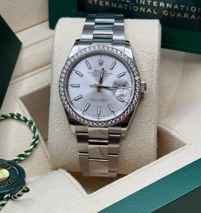 Rolex Datejust 36 Silver Index Dial Stainless Steel Diamond Bezel Oyster Bracelet