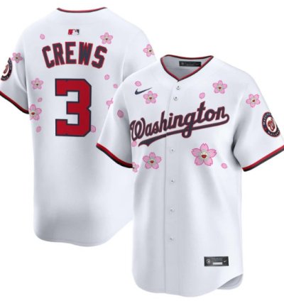 Dylan Crews Jersey 3 Washington Nationals Cherry Blossom Vapor Premier Limited Stitched White
