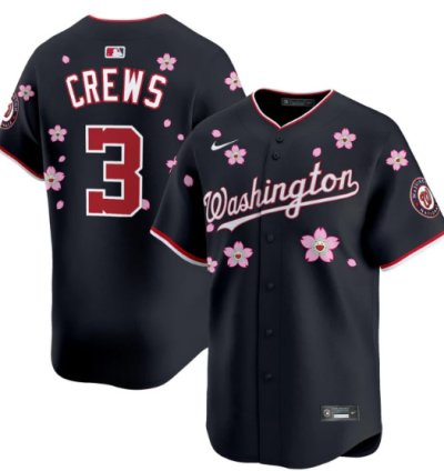 Dylan Crews Jersey 3 Washington Nationals Cherry Blossom Vapor Premier Limited Stitched Navy