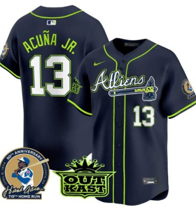 Ronald Acuna Jr Jersey 13 Atlanta Braves Atliens Hank Aaron Patch Vapor Premier Limited Stitched