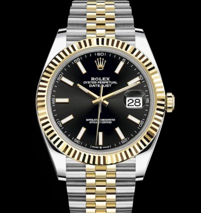 Rolex Datejust 41 41mm Black Dial - Yellow Gold Steel Jubilee Bracelet