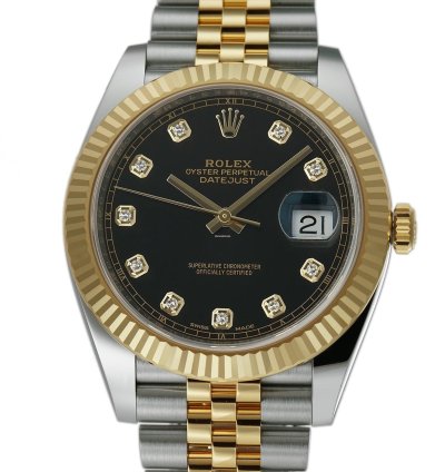 Rolex Datejust 41 41mm Steel 18k Yellow Gold Black Diamond Dial Jubilee Bracelet