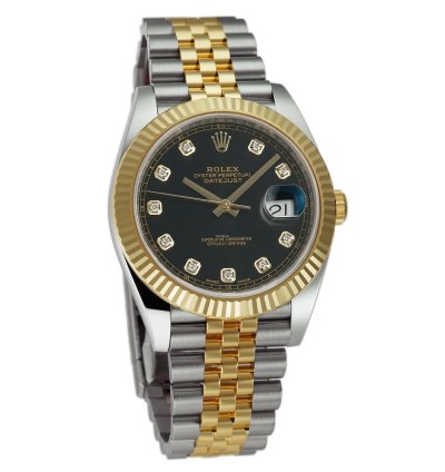 Rolex Datejust 41 41mm Steel 18k Yellow Gold Black Diamond Dial Jubilee Bracelet