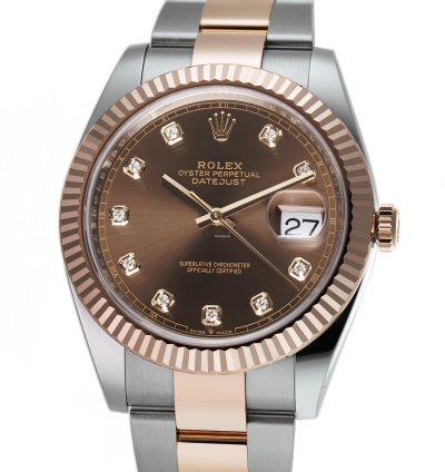 Rolex Datejust 41 41mm Steel Everose Gold Chocolate Diamond Dial Oyster Bracelet