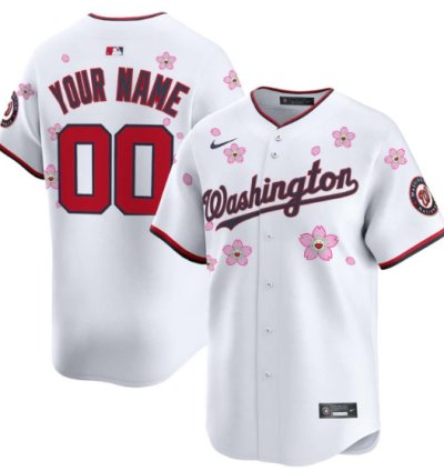 Custom Washington Nationals Jersey Name Number Cherry Blossom Vapor Premier Limited Stitched White