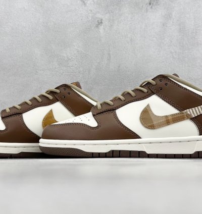 200 St Nike Dunk Low Gs Brown Plaid White And Brown Stitching Fv3653-191