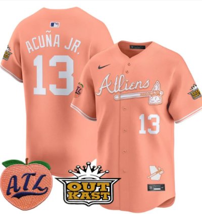 Ronald Acuna Jr Jersey 13 Atlanta Braves Atliens Peach Vapor Premier Limited Stitched Peach