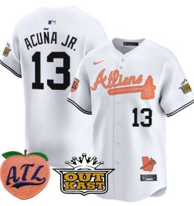 Ronald Acuna Jr Jersey 13 Atlanta Braves Atliens Peach Vapor Premier Limited Stitched White