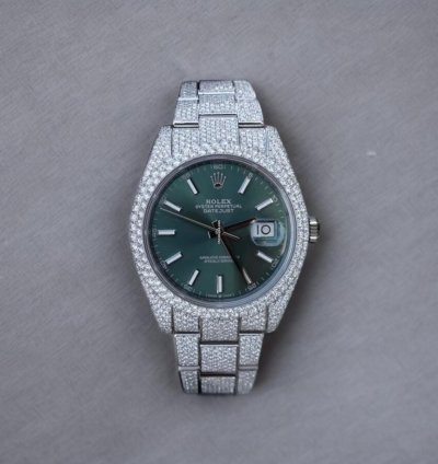 Rolex Datejust 41 Full Iced Out Diamonds Green Dial