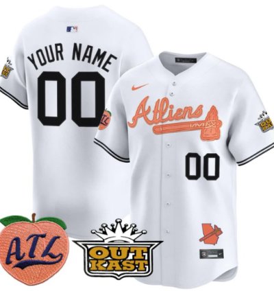 Custom Atlanta Braves Jersey Atliens Peach Vapor Premier Limited Stitched White