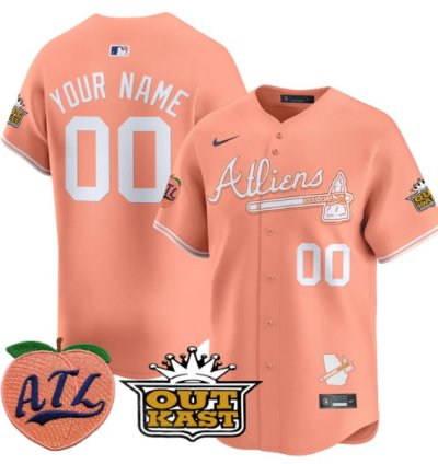 Custom Atlanta Braves Jersey Atliens Peach Vapor Premier Limited Stitched Peach