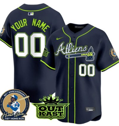 Custom Atlanta Braves Jersey Atliens Hank Aaron Patch Vapor Limited Stitched