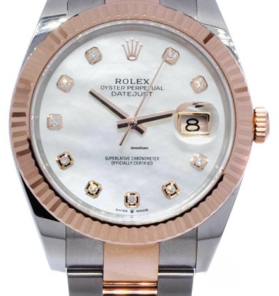 Rolex Datejust 41 Nos Rolex Datejust 18k Rosegold Steel 41 Mop Diamond Dial Watch 21 126331