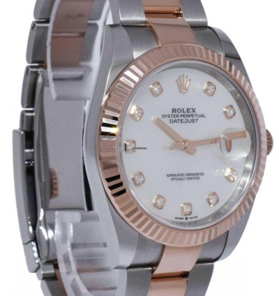 Rolex Datejust 41 Nos Rolex Datejust 18k Rosegold Steel 41 Mop Diamond Dial Watch 21 126331