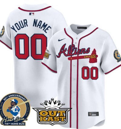 Custom Atlanta Braves Jersey Atliens Hank Aaron Patch Vapor Limited Stitched White