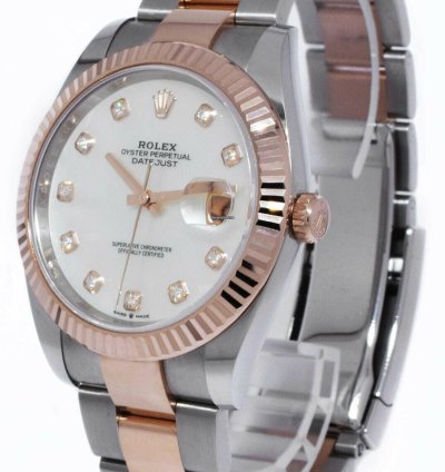 Rolex Datejust 41 Nos Rolex Datejust 18k Rosegold Steel 41 Mop Diamond Dial Watch 21 126331