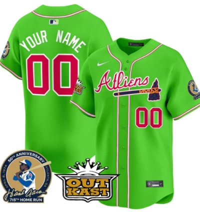 Custom Atlanta Braves Jersey Atliens Hank Aaron Patch Vapor Limited Stitched Bright Green