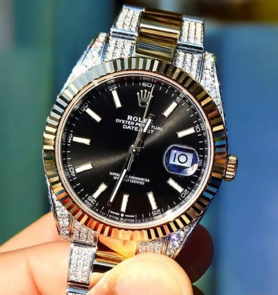 Rolex Datejust 41 Oyster Black Dial Custom Diamond-set - Iced Out