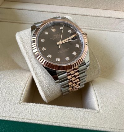 Rolex Datejust 41 Steel Rose Gold Datejust 41 Chocolate Diamond Dial 2023 Box Papers 126331