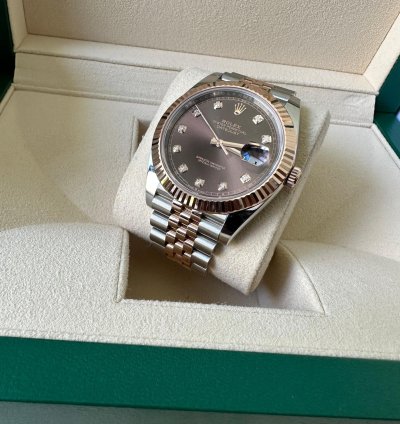 Rolex Datejust 41 Steel Rose Gold Datejust 41 Chocolate Diamond Dial 2023 Box Papers 126331