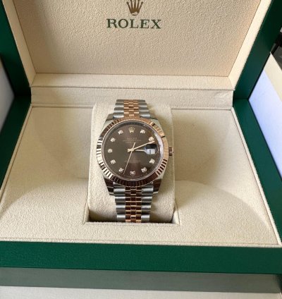 Rolex Datejust 41 Steel Rose Gold Datejust 41 Chocolate Diamond Dial 2023 Box Papers 126331