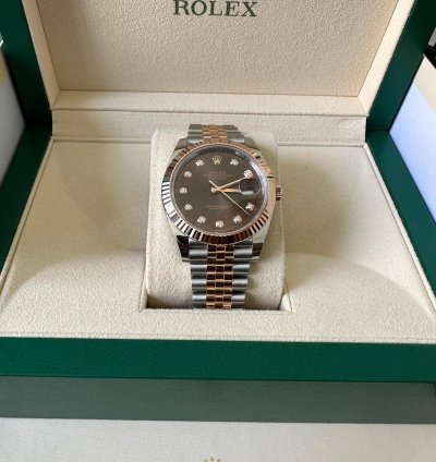 Rolex Datejust 41 Steel Rose Gold Datejust 41 Chocolate Diamond Dial 2023 Box Papers 126331