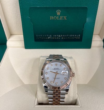 Rolex Datejust 41 Steel Rose Gold Fluted Bezel Mother Of Pearl Dial Jubilee 126331