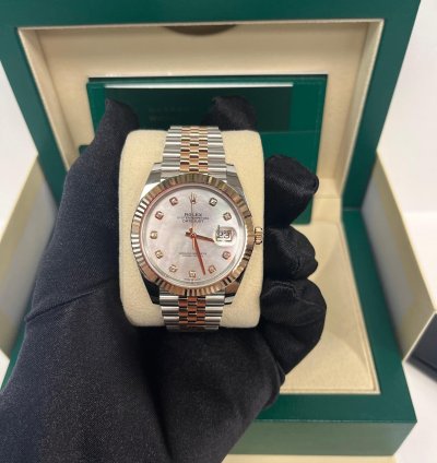 Rolex Datejust 41 Steel Rose Gold Fluted Bezel Mother Of Pearl Dial Jubilee 126331