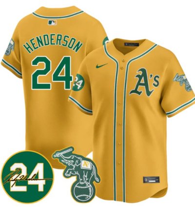 Ricky Henderson Jersey 24 Oakland Athletics 2025 Rickey Henderson Memorial Stitched Yellow